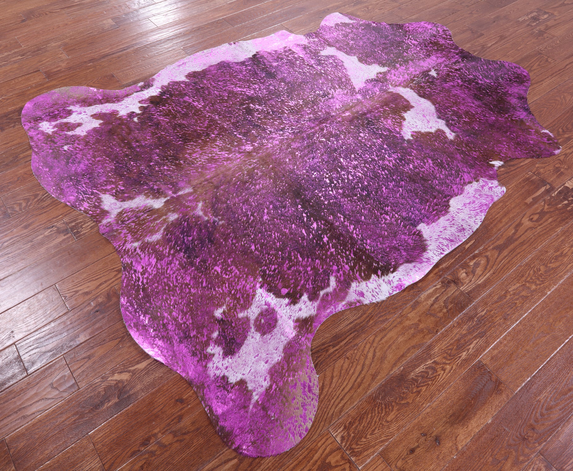 Pink Metallic Natural Hair-On Cowhide Rug - 7' 4" X 6' 5" - Golden Nile