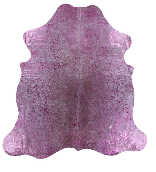 Pink Metallic Natural Hair-On Cowhide Rug - 7' 2" X 6' 10" - Golden Nile