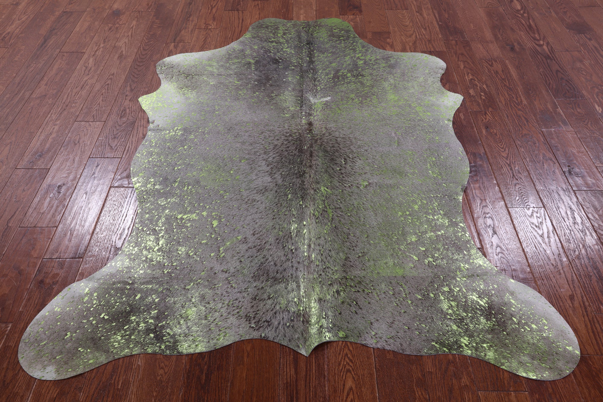 Green Metallic Natural Hair-On Cowhide Rug - 6' 6" X 5' 1" - Golden Nile