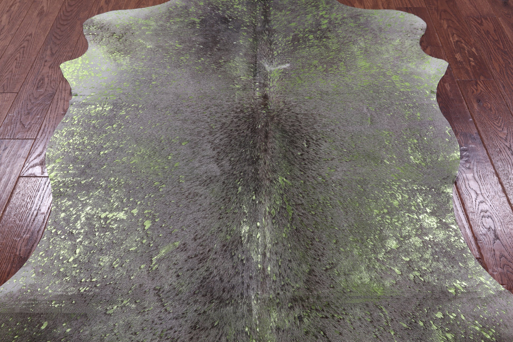 Green Metallic Natural Hair-On Cowhide Rug - 6' 6" X 5' 1" - Golden Nile