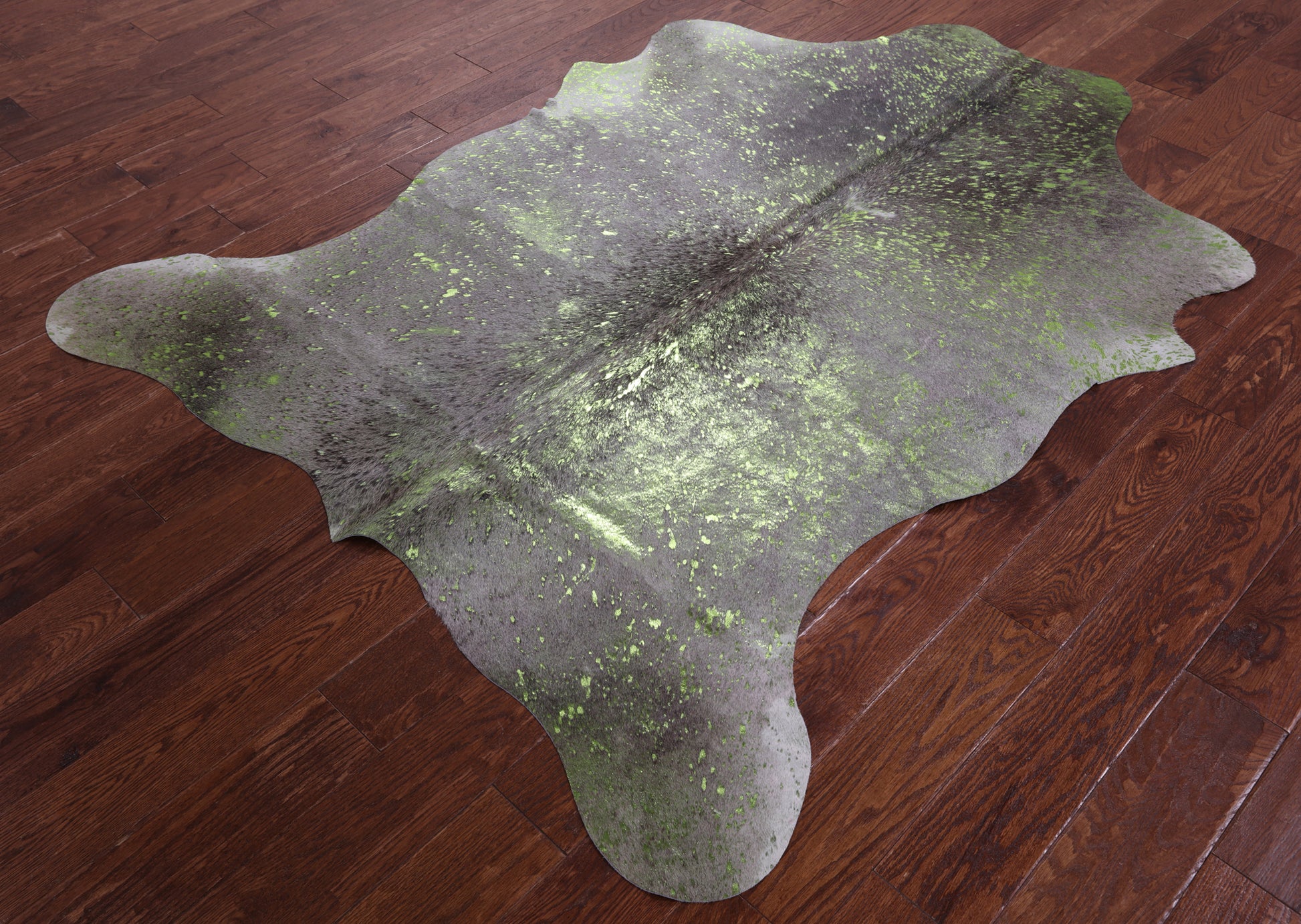 Green Metallic Natural Hair-On Cowhide Rug - 6' 6" X 5' 1" - Golden Nile