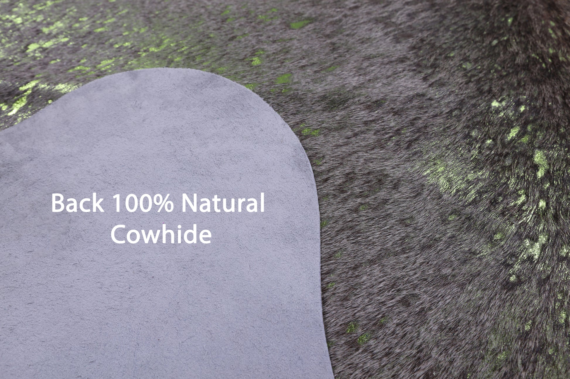 Green Metallic Natural Hair-On Cowhide Rug - 6' 6" X 5' 1" - Golden Nile