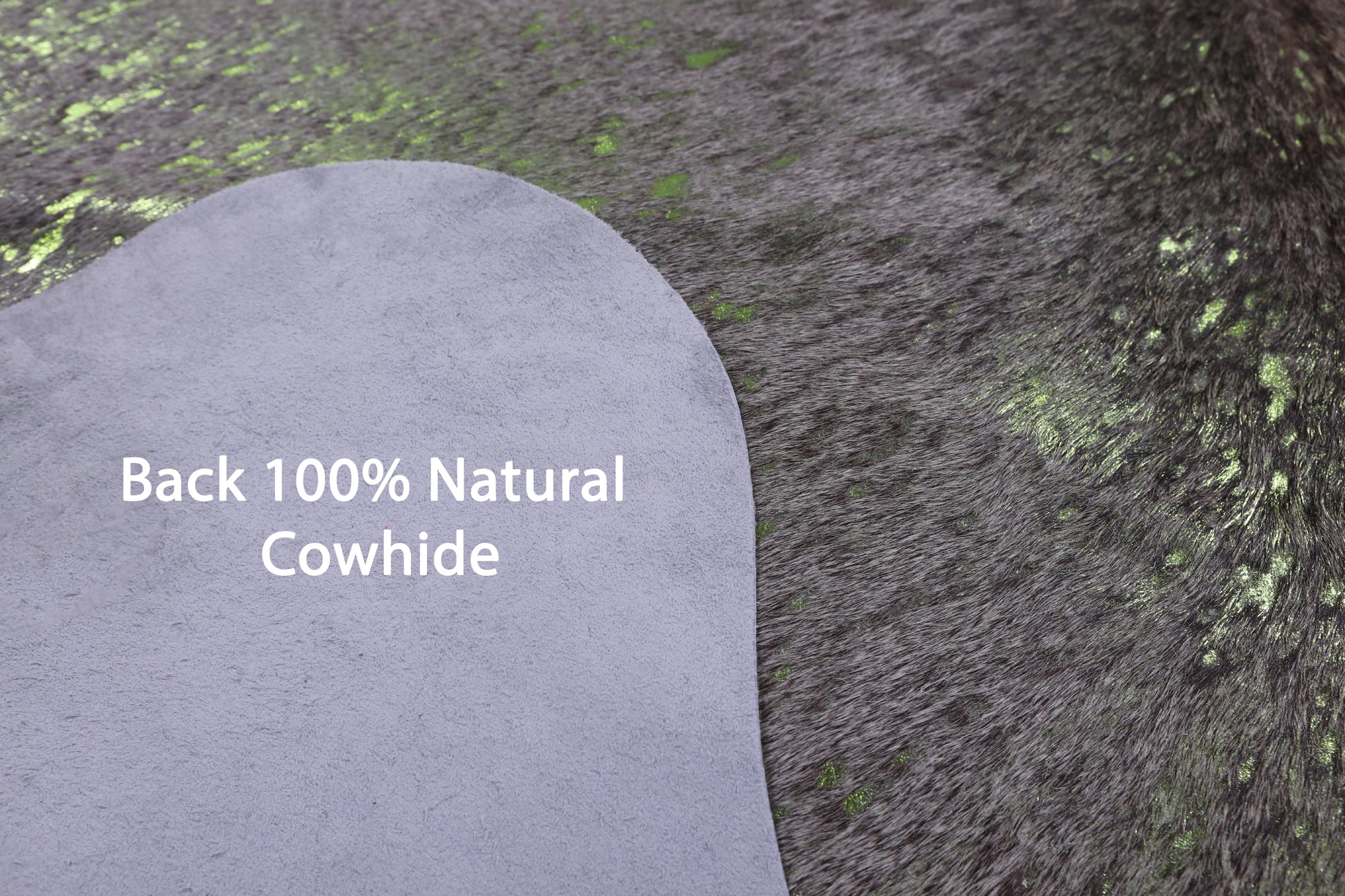 Green Metallic Natural Hair-On Cowhide Rug - 6' 6" X 5' 1" - Golden Nile