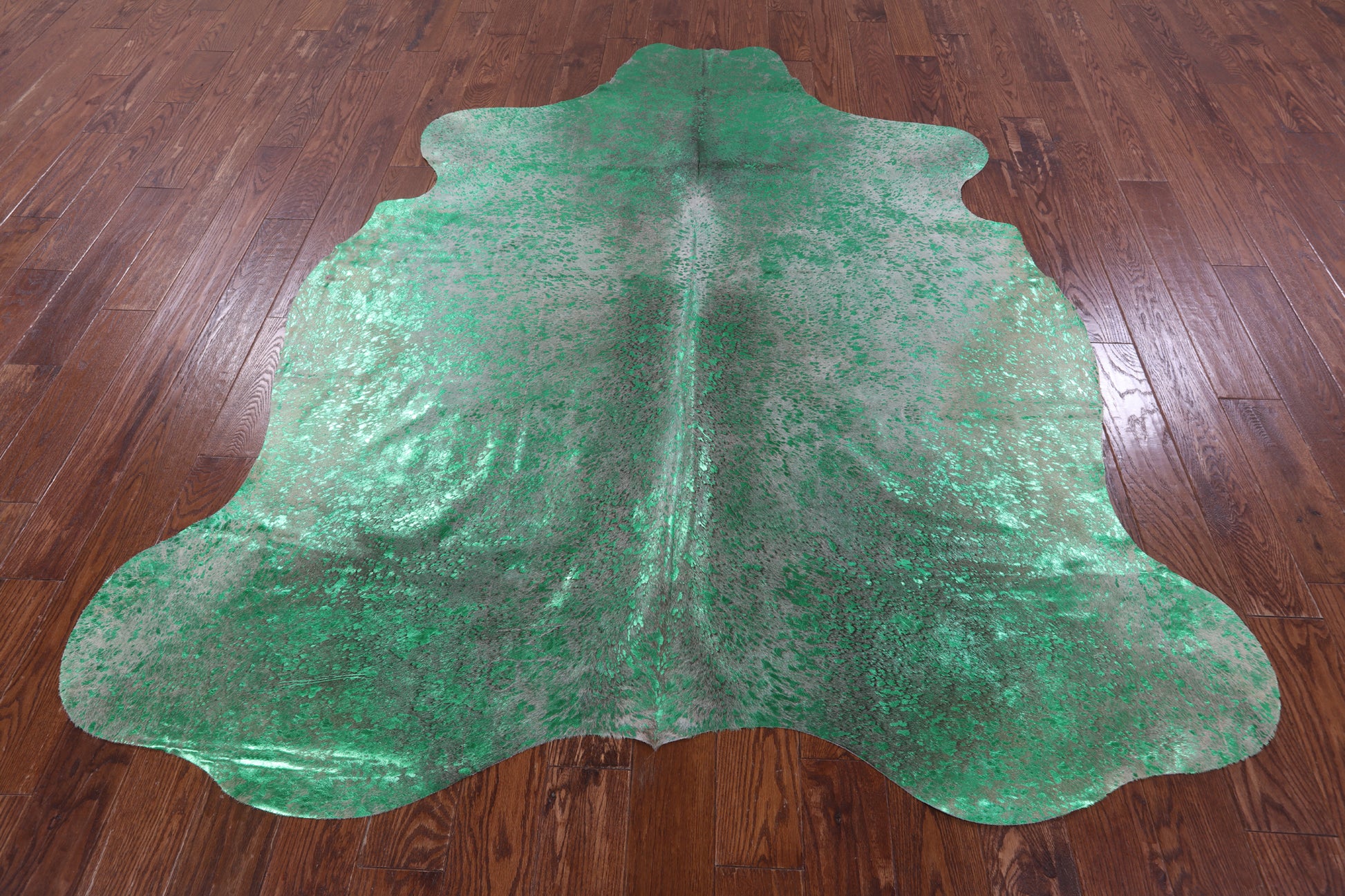 Green Metallic Natural Hair-On Cowhide Rug - 7' 4" X 6' 6" - Golden Nile