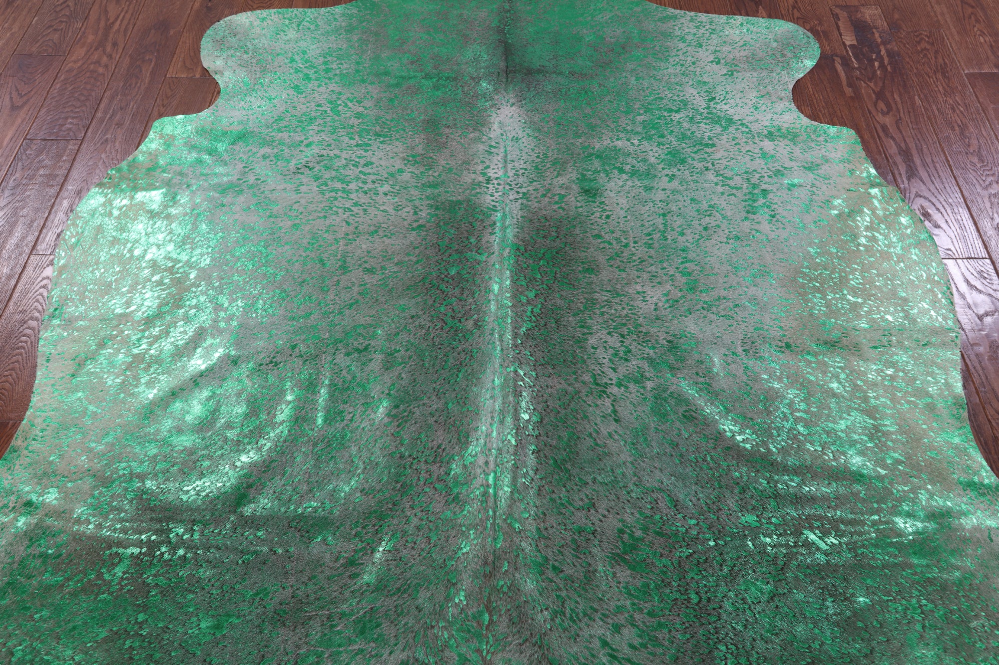 Green Metallic Natural Hair-On Cowhide Rug - 7' 4" X 6' 6" - Golden Nile