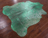 Green Metallic Natural Hair-On Cowhide Rug - 7' 4" X 6' 6" - Golden Nile