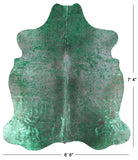 Green Metallic Natural Hair-On Cowhide Rug - 7' 4" X 6' 6" - Golden Nile