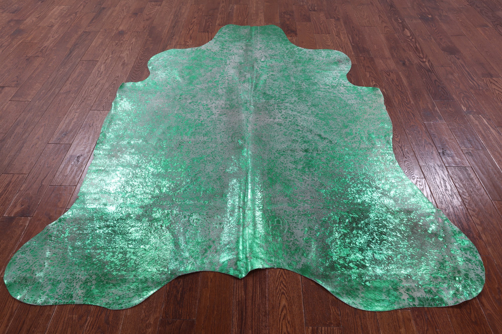 Green Metallic Natural Hair-On Cowhide Rug - 7' 3" X 6' 2" - Golden Nile