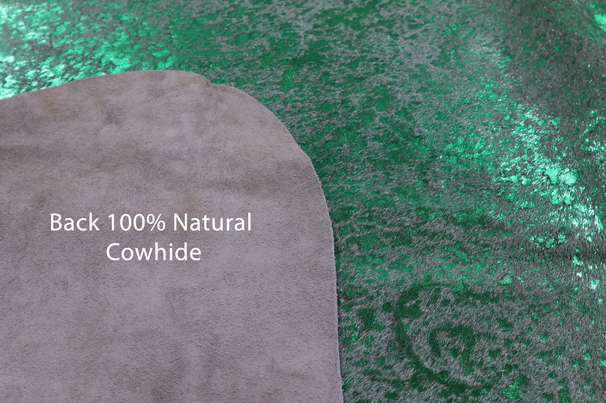 Green Metallic Natural Hair-On Cowhide Rug - 7' 3" X 6' 2" - Golden Nile