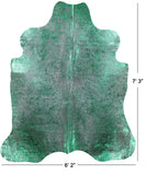 Green Metallic Natural Hair-On Cowhide Rug - 7' 3" X 6' 2" - Golden Nile