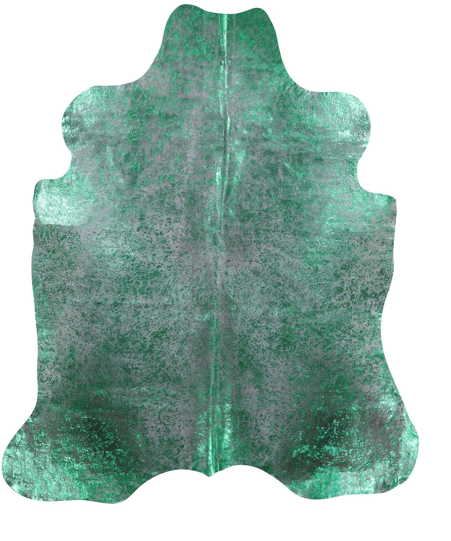 Green Metallic Natural Hair-On Cowhide Rug - 7' 3" X 6' 2" - Golden Nile