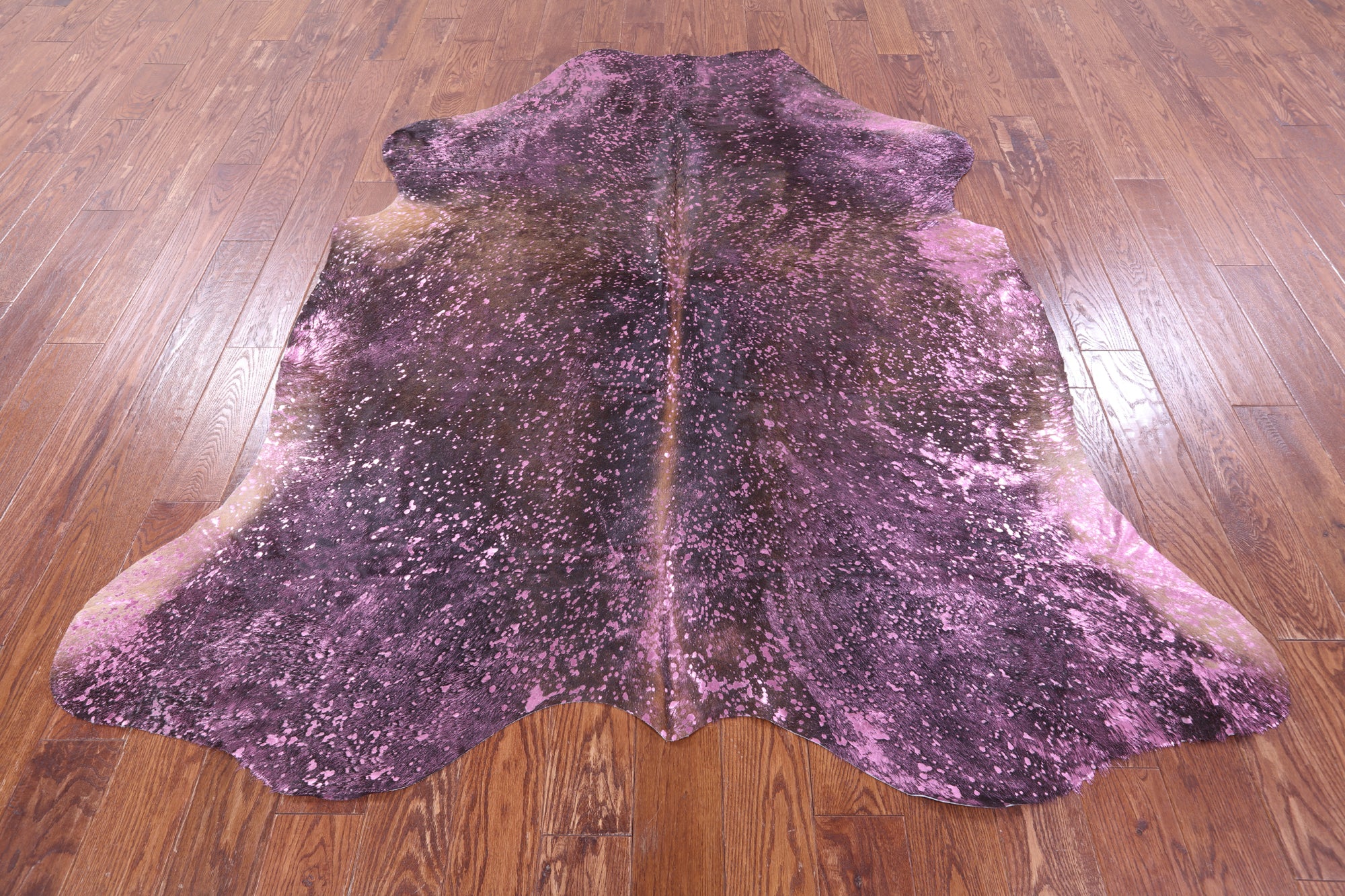 Pink Metallic Natural Hair-On Cowhide Rug - 6' 11" X 6' 5" - Golden Nile
