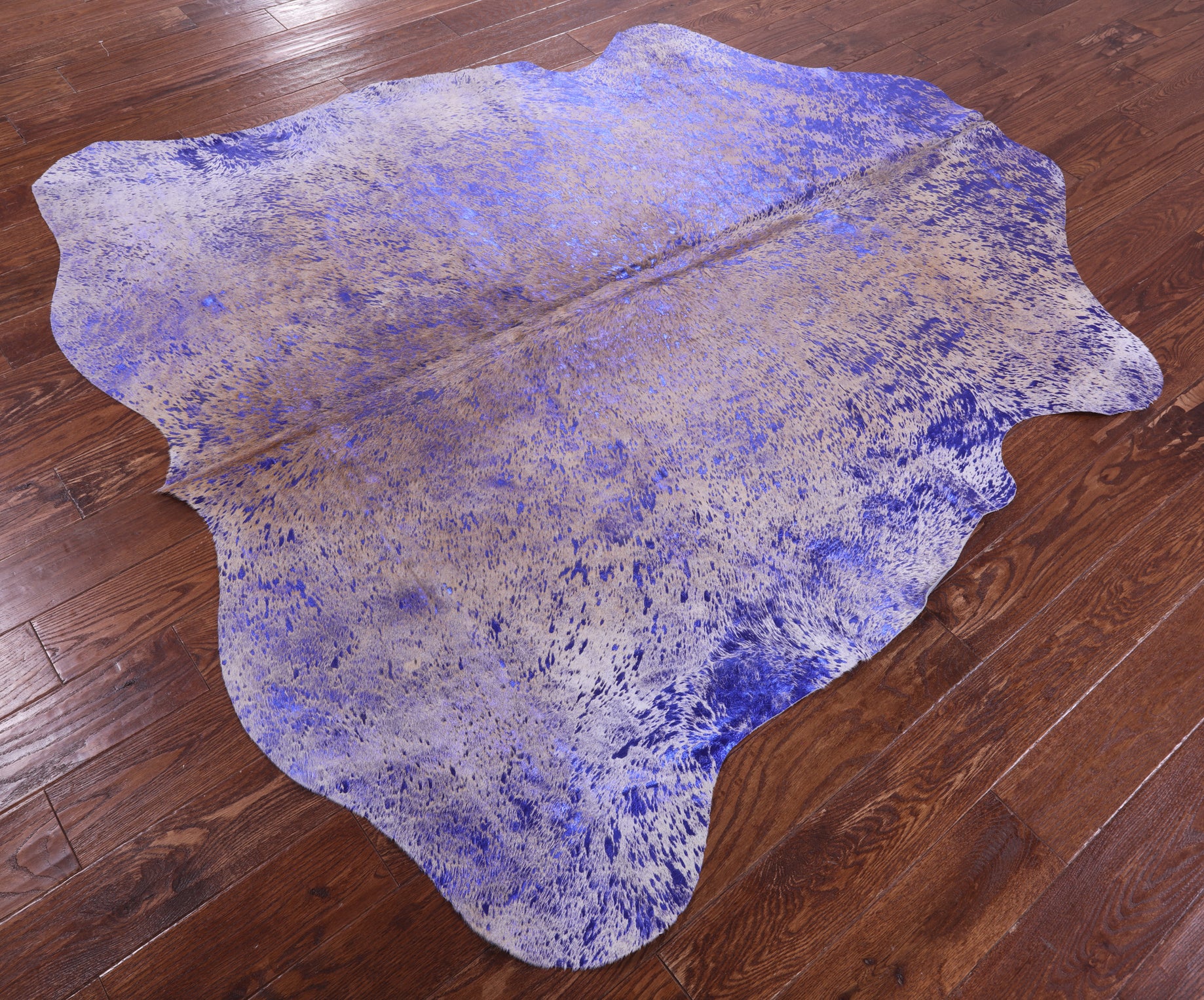 Blue Metallic Natural Hair-On Cowhide Rug - 6' 8" X 6' 6" - Golden Nile