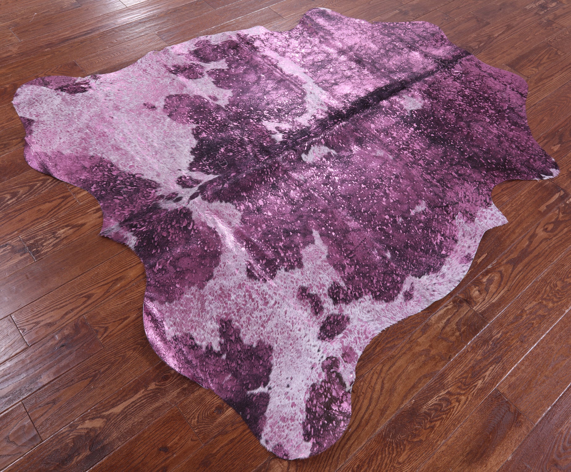 Pink Metallic Natural Hair-On Cowhide Rug - 6' 6" X 6' 2" - Golden Nile