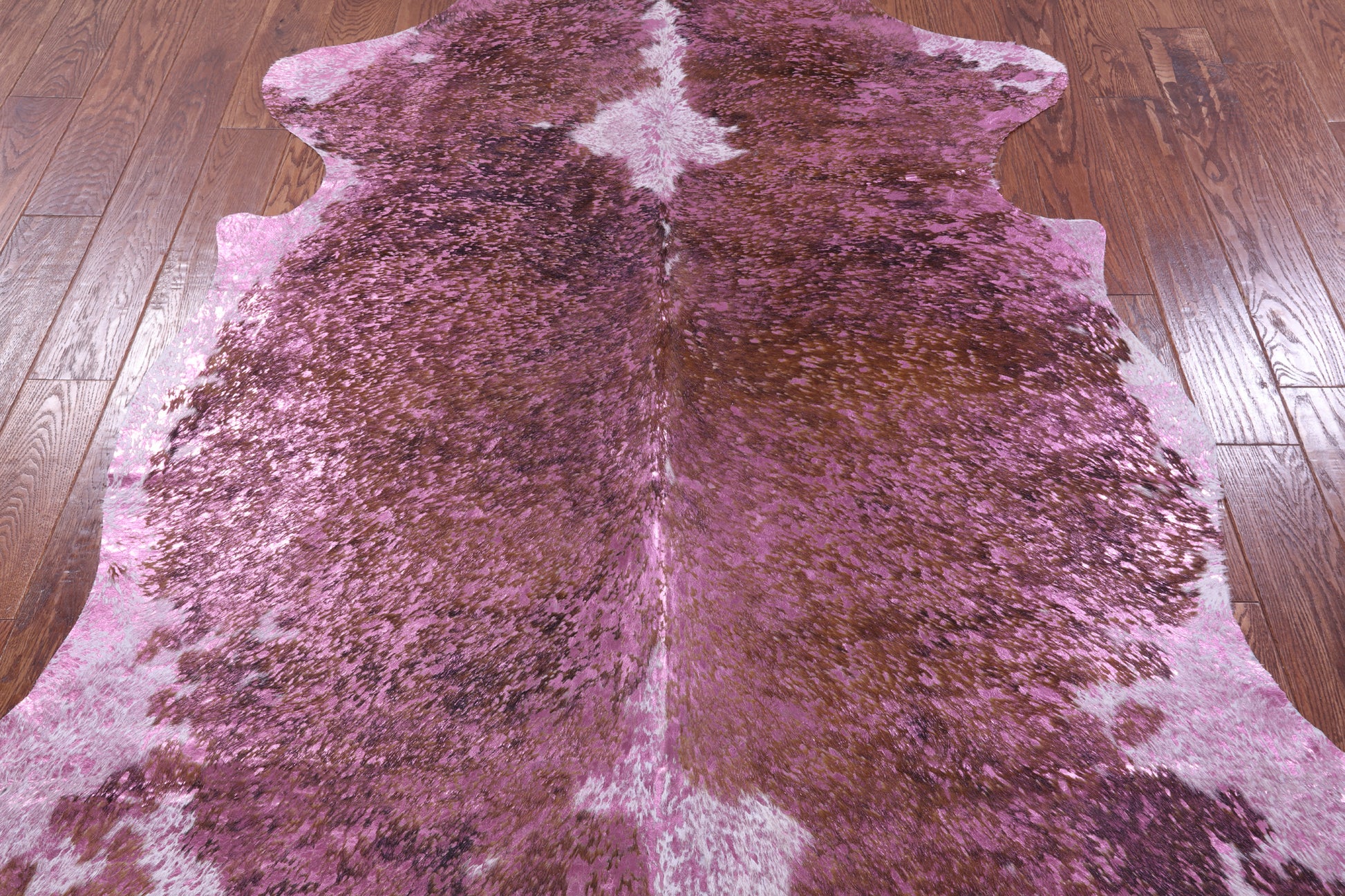 Pink Metallic Natural Hair-On Cowhide Rug - 6' 11" X 6' 1" - Golden Nile