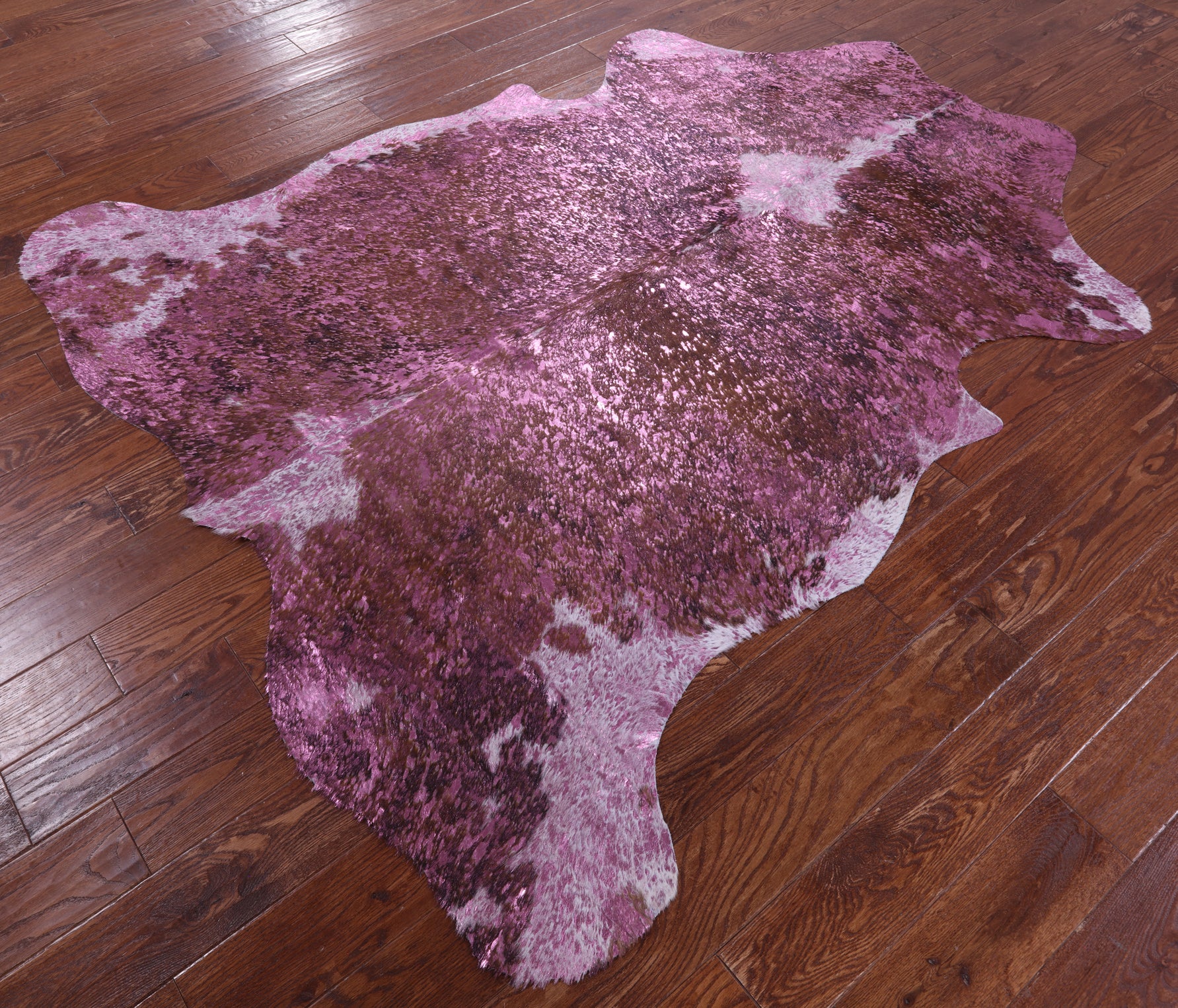 Pink Metallic Natural Hair-On Cowhide Rug - 6' 11" X 6' 1" - Golden Nile