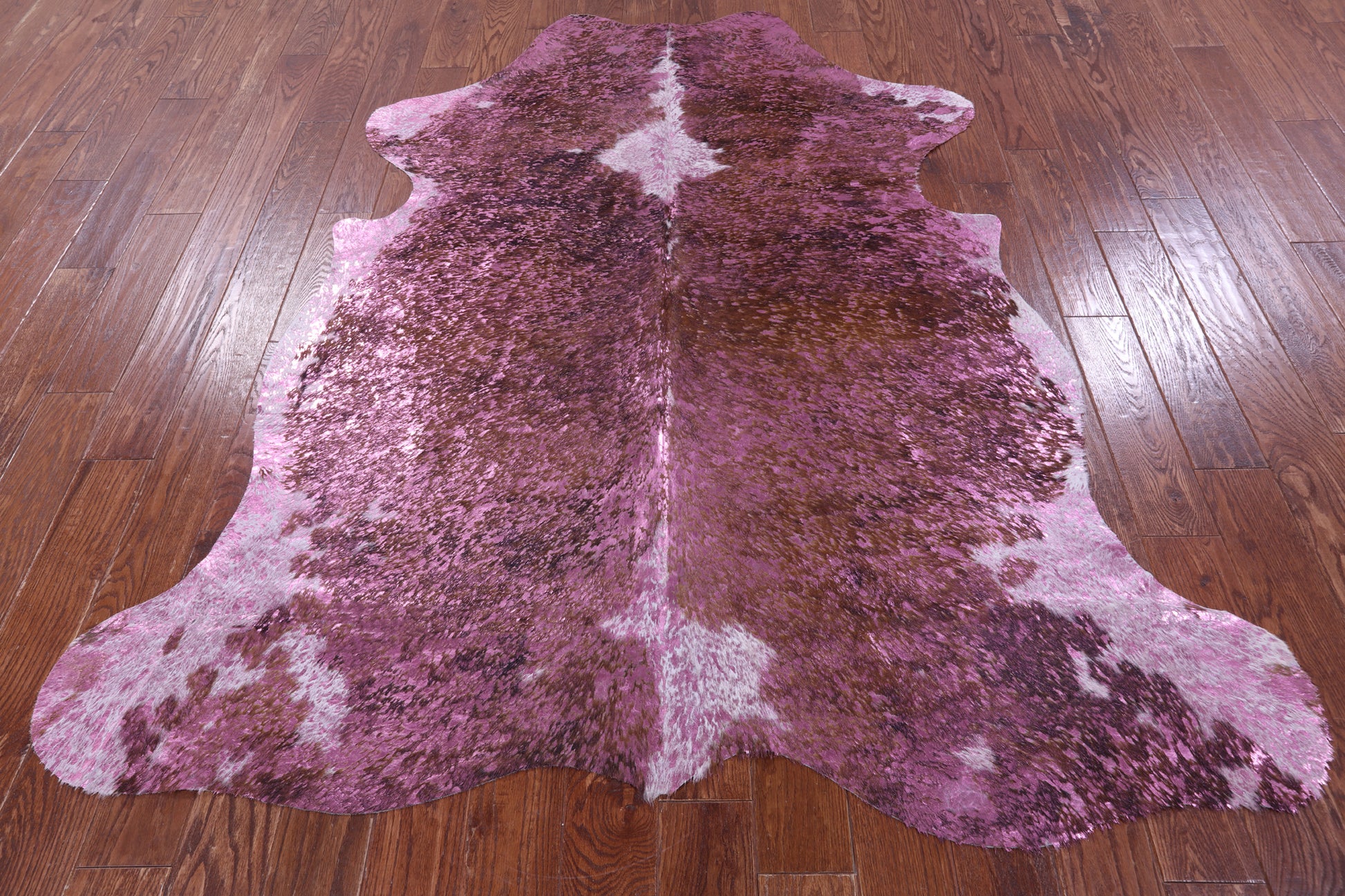 Pink Metallic Natural Hair-On Cowhide Rug - 6' 11" X 6' 1" - Golden Nile