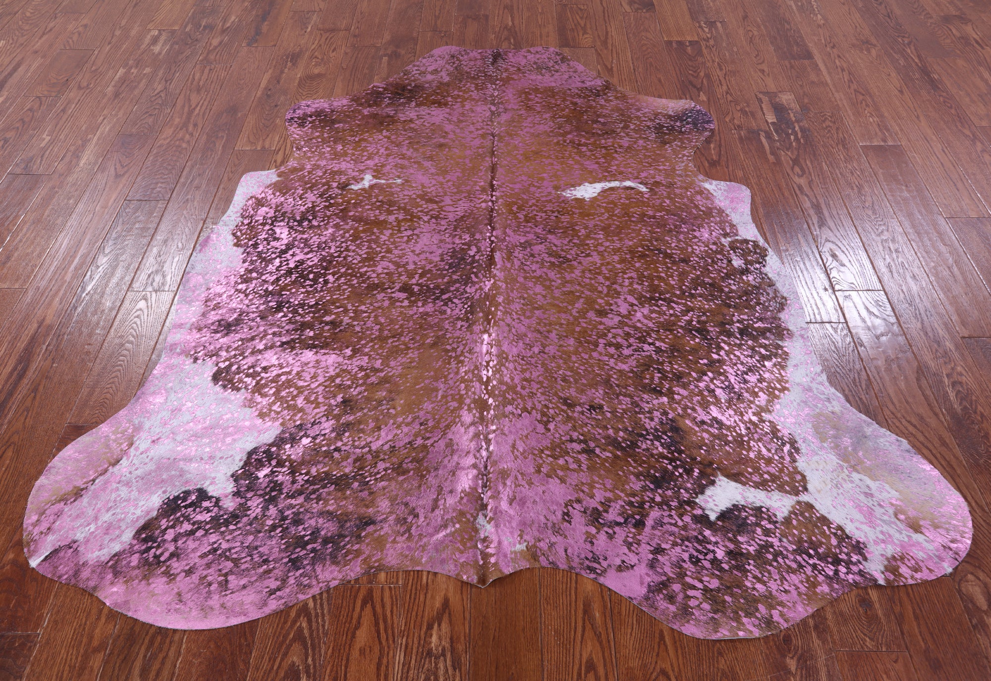 Pink Metallic Natural Hair-On Cowhide Rug - 6' 6" X 6' 3" - Golden Nile