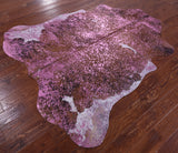 Pink Metallic Natural Hair-On Cowhide Rug - 6' 6" X 6' 3" - Golden Nile