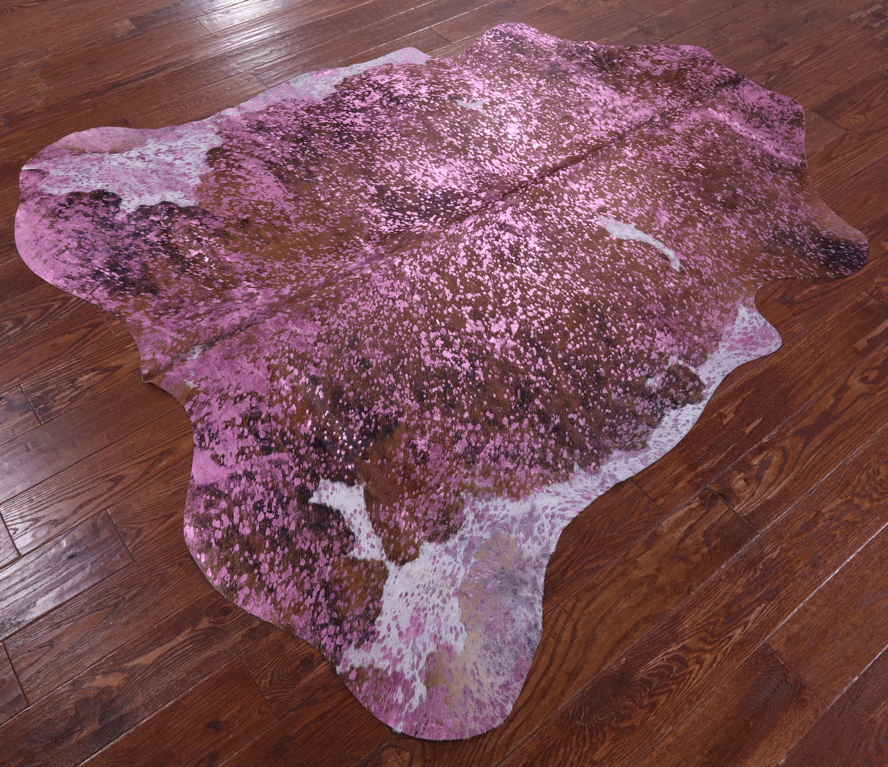 Pink Metallic Natural Hair-On Cowhide Rug - 6' 6" X 6' 3" - Golden Nile