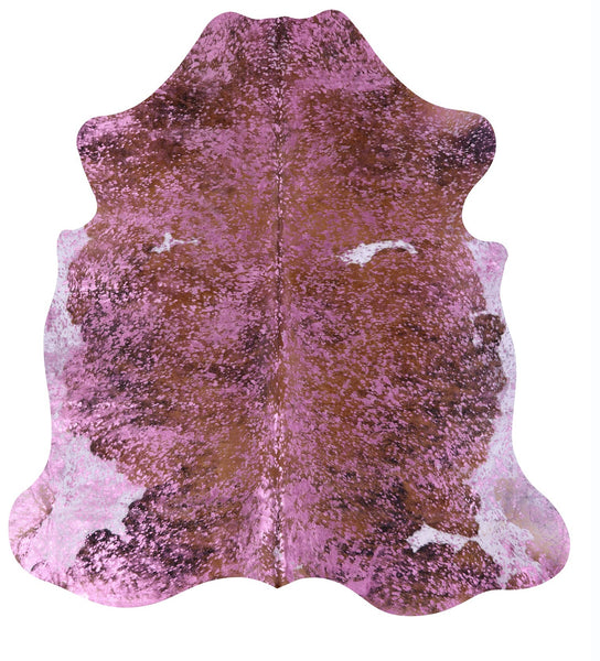 Pink Metallic Natural Hair-On Cowhide Rug - 6' 6" X 6' 3" - Golden Nile