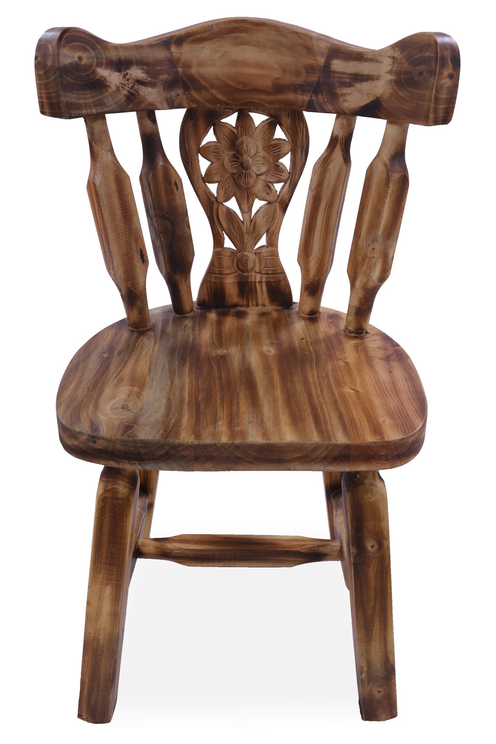 Reclaimed Wood Dining Chair - Handcarved Back Sunflower Natural Color - Golden Nile
