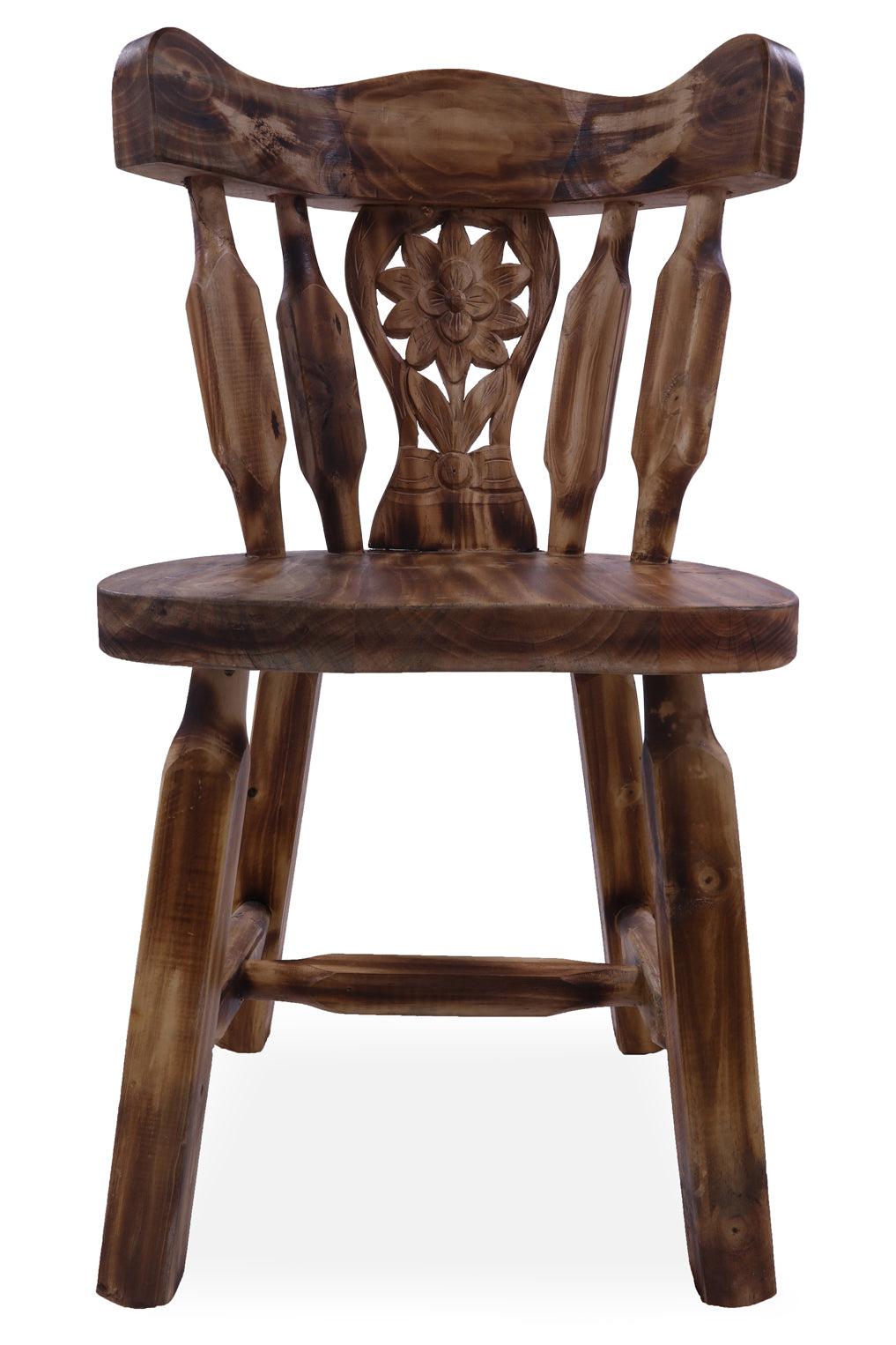 Reclaimed Wood Dining Chair - Handcarved Back Sunflower Natural Color - Golden Nile