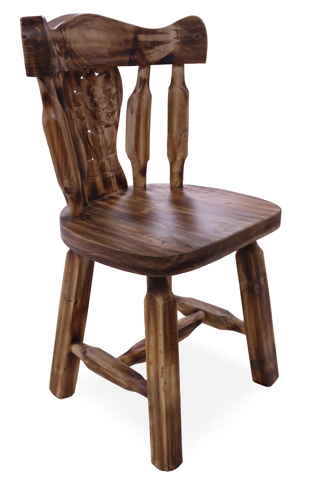 Reclaimed Wood Dining Chair - Handcarved Back Sunflower Natural Color - Golden Nile