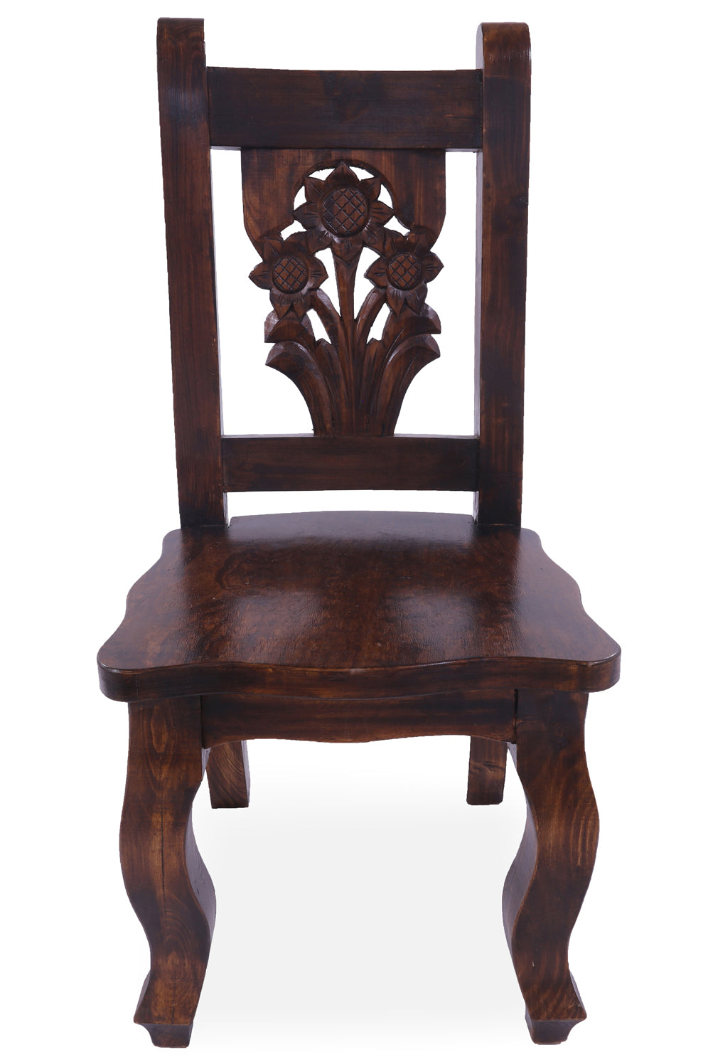 Reclaimed Wood Dining Chair - Handcarved Back Sunflower - Golden Nile