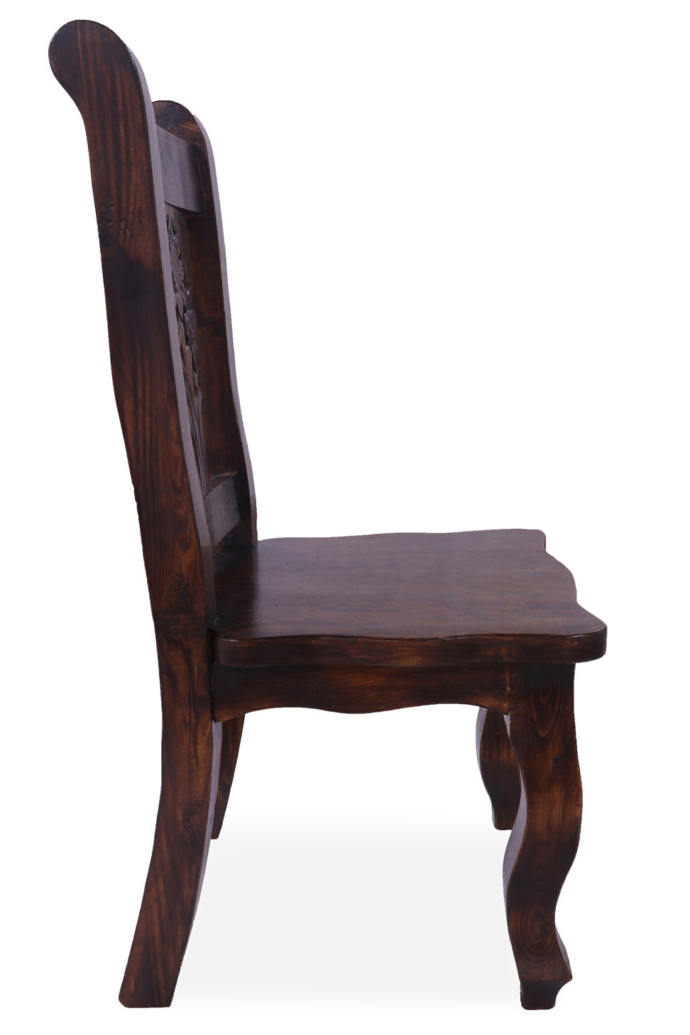 Reclaimed Wood Dining Chair - Handcarved Back Sunflower - Golden Nile