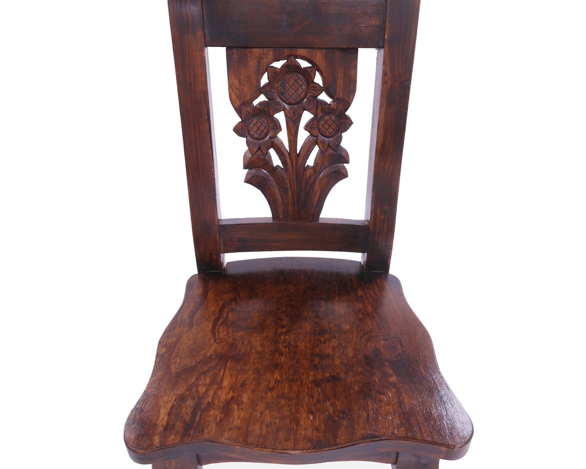 Reclaimed Wood Dining Chair - Handcarved Back Sunflower - Golden Nile