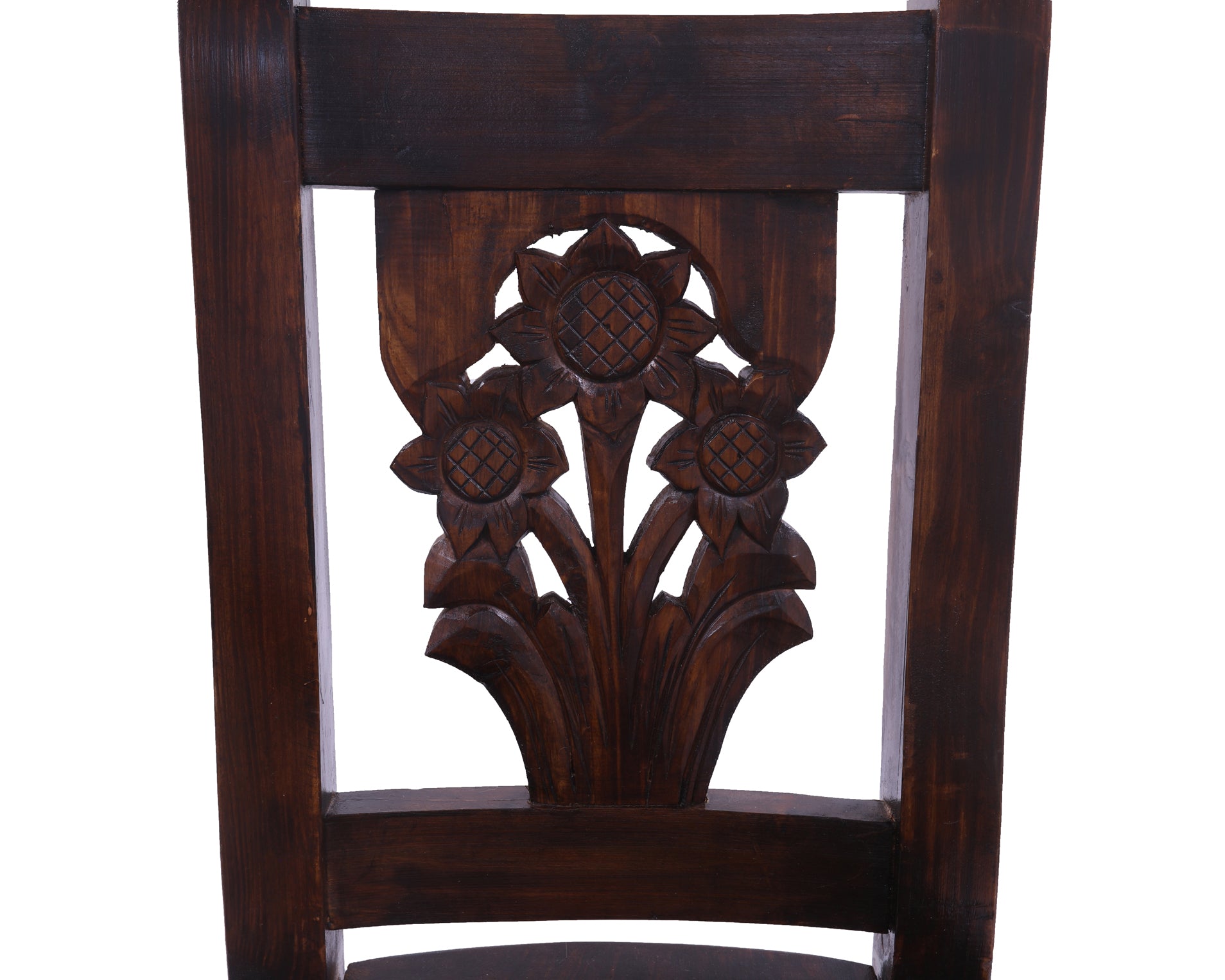 Reclaimed Wood Dining Chair - Handcarved Back Sunflower - Golden Nile