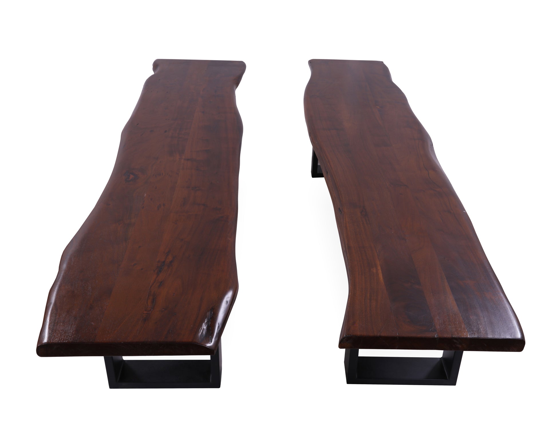 Solid Wood Dining Bench With Metal Legs Set Of Two - Golden Nile