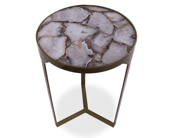 White Agate Accent Side Table Gold Base 22"H x 14"D - Golden Nile
