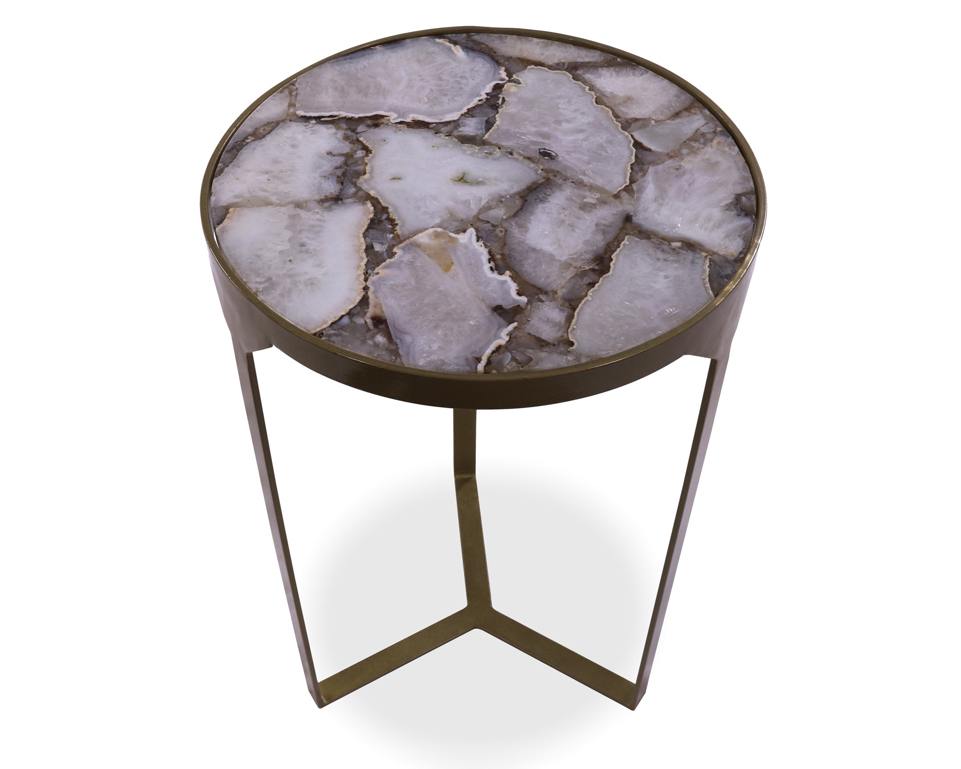White Agate Accent Side Table Gold Base 22"H x 14"D - Golden Nile