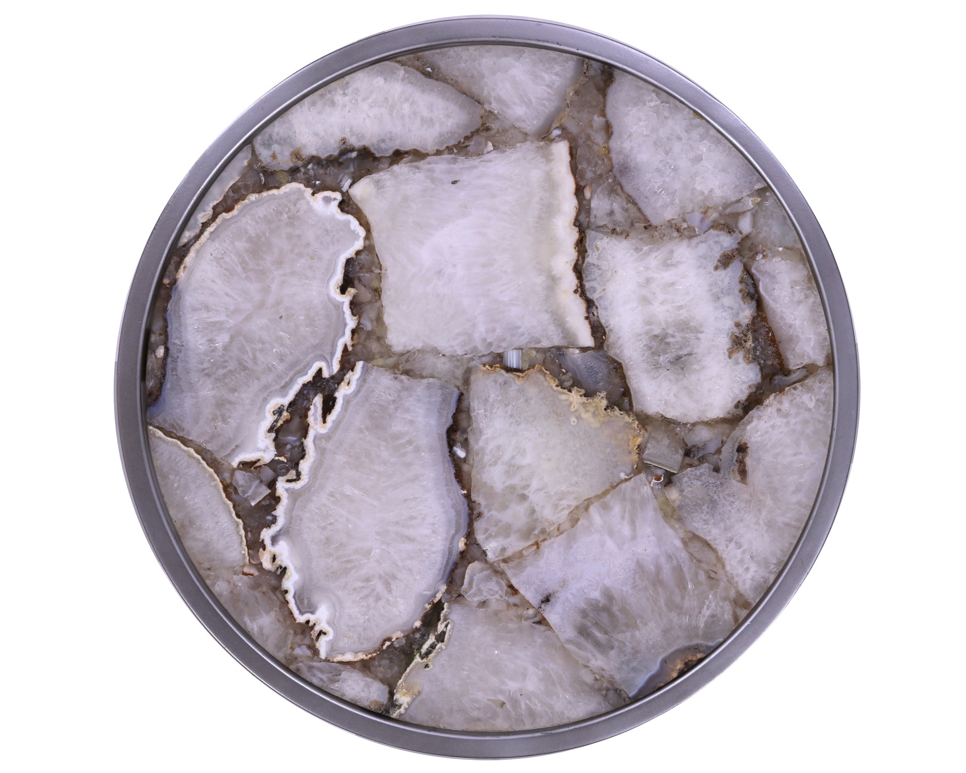 White Agate Accent Side Table Silver Base 22"H x 14"D - Golden Nile