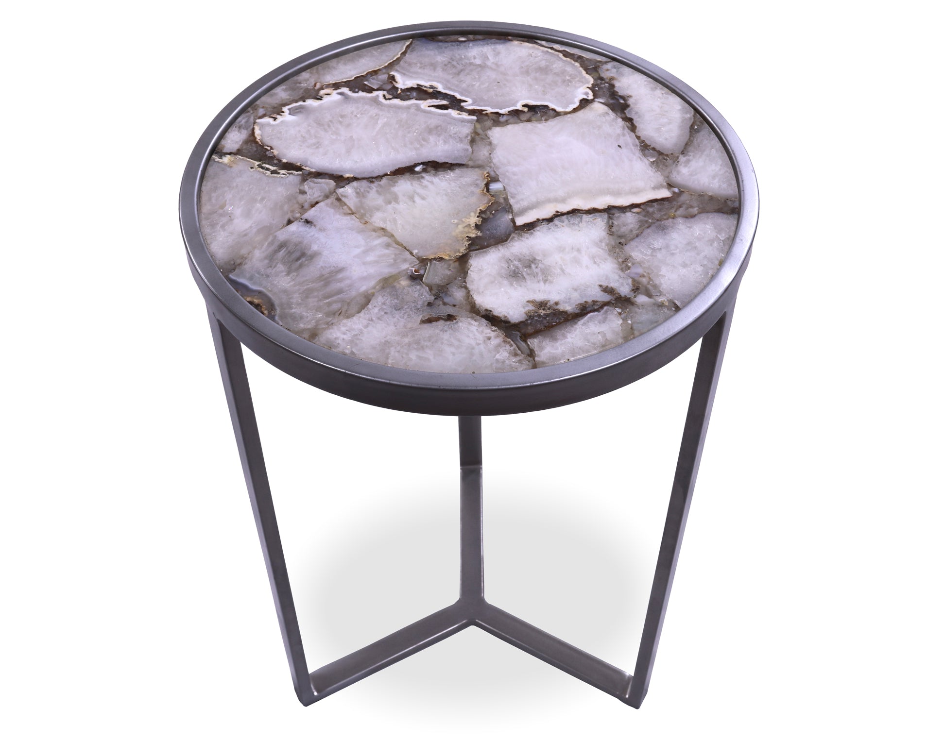 White Agate Accent Side Table Silver Base 22"H x 14"D - Golden Nile