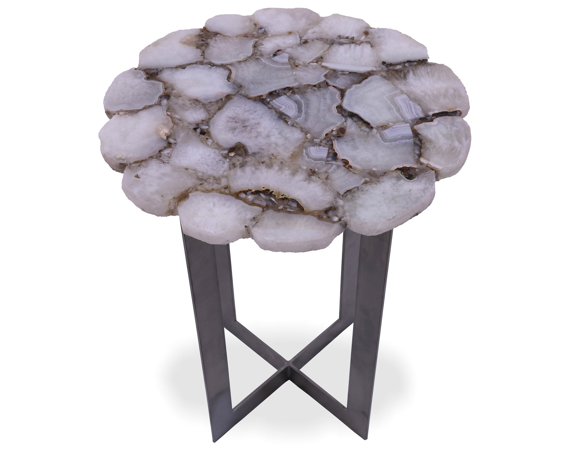 White Agate Accent Side Table Silver Base 21"H x 16"D - Golden Nile