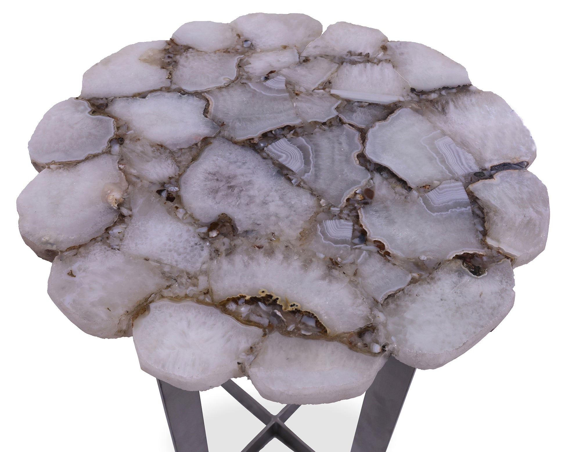White Agate Accent Side Table Silver Base 21"H x 16"D - Golden Nile
