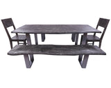 Grey Solid Wood 5 Piece Dining Set With Metal Legs - Table, Two Bench and Two Chairs - Golden Nile