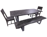 Grey Solid Wood 5 Piece Dining Set With Metal Legs - Table, Two Bench and Two Chairs - Golden Nile