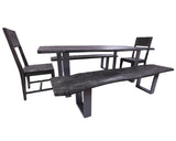 Grey Solid Wood 5 Piece Dining Set With Metal Legs - Table, Two Bench and Two Chairs - Golden Nile