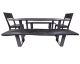 Grey Solid Wood 5 Piece Dining Set With Metal Legs - Table, Two Bench and Two Chairs - Golden Nile