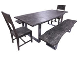 Grey Solid Wood 5 Piece Dining Set With Metal Legs - Table, Two Bench and Two Chairs - Golden Nile