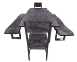 Grey Solid Wood 5 Piece Dining Set With Metal Legs - Table, Two Bench and Two Chairs - Golden Nile