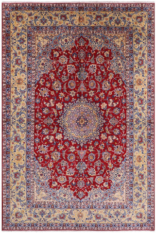 Red Fine Isfahan Hand Knotted Rug - 11' 2