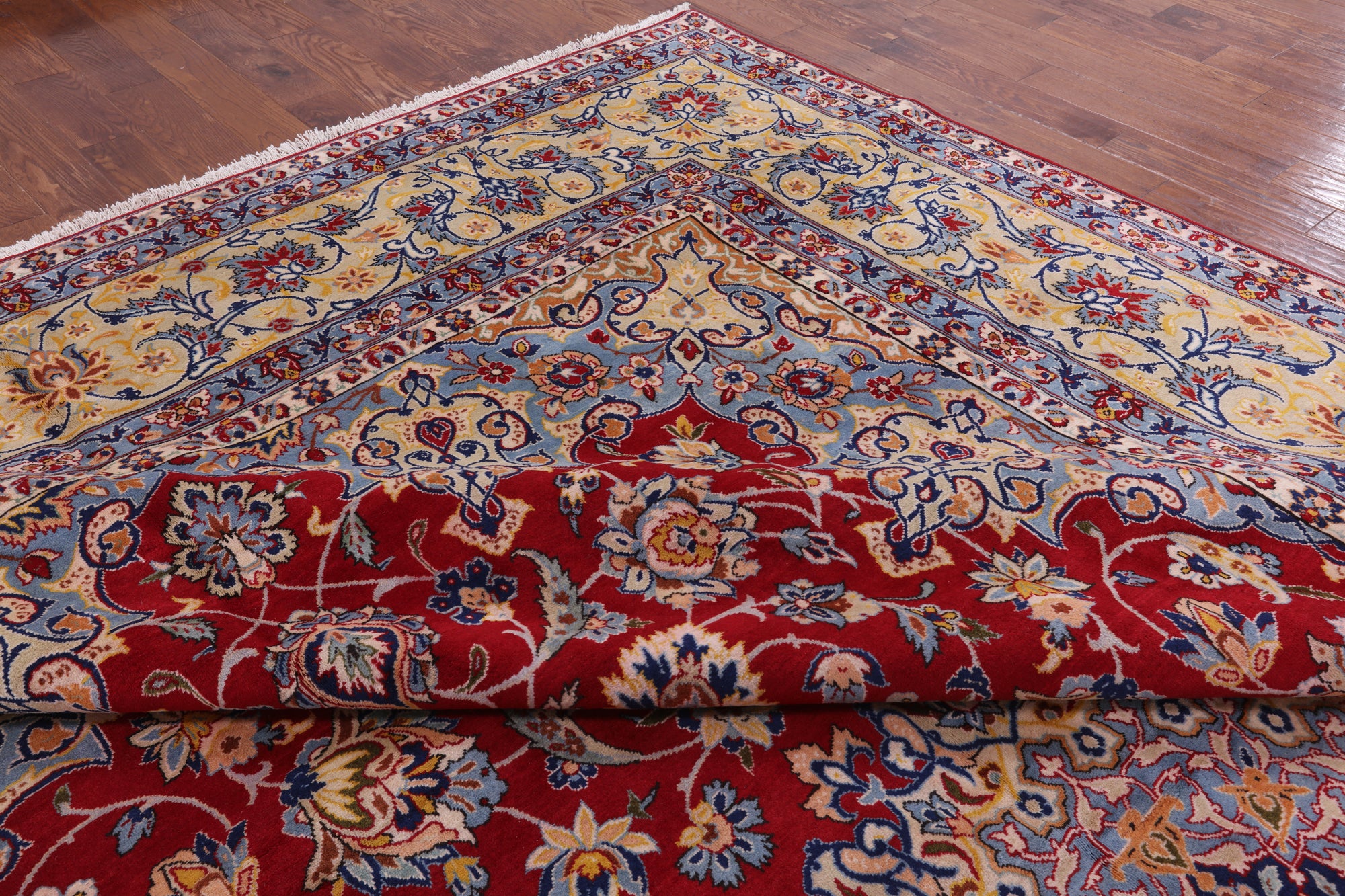 Red Fine Isfahan Hand Knotted Rug - 11' 2" X 17' 1" - Golden Nile