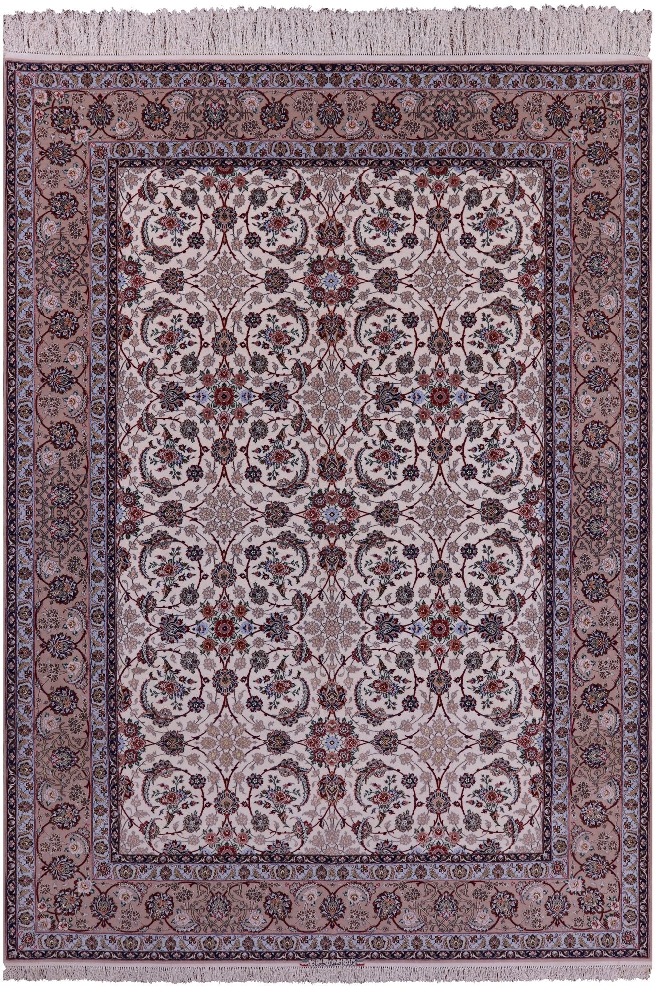 Ivory Signed Wool & Silk Persian Isfahan Rug - 8' 3" X 11' 9" - Golden Nile