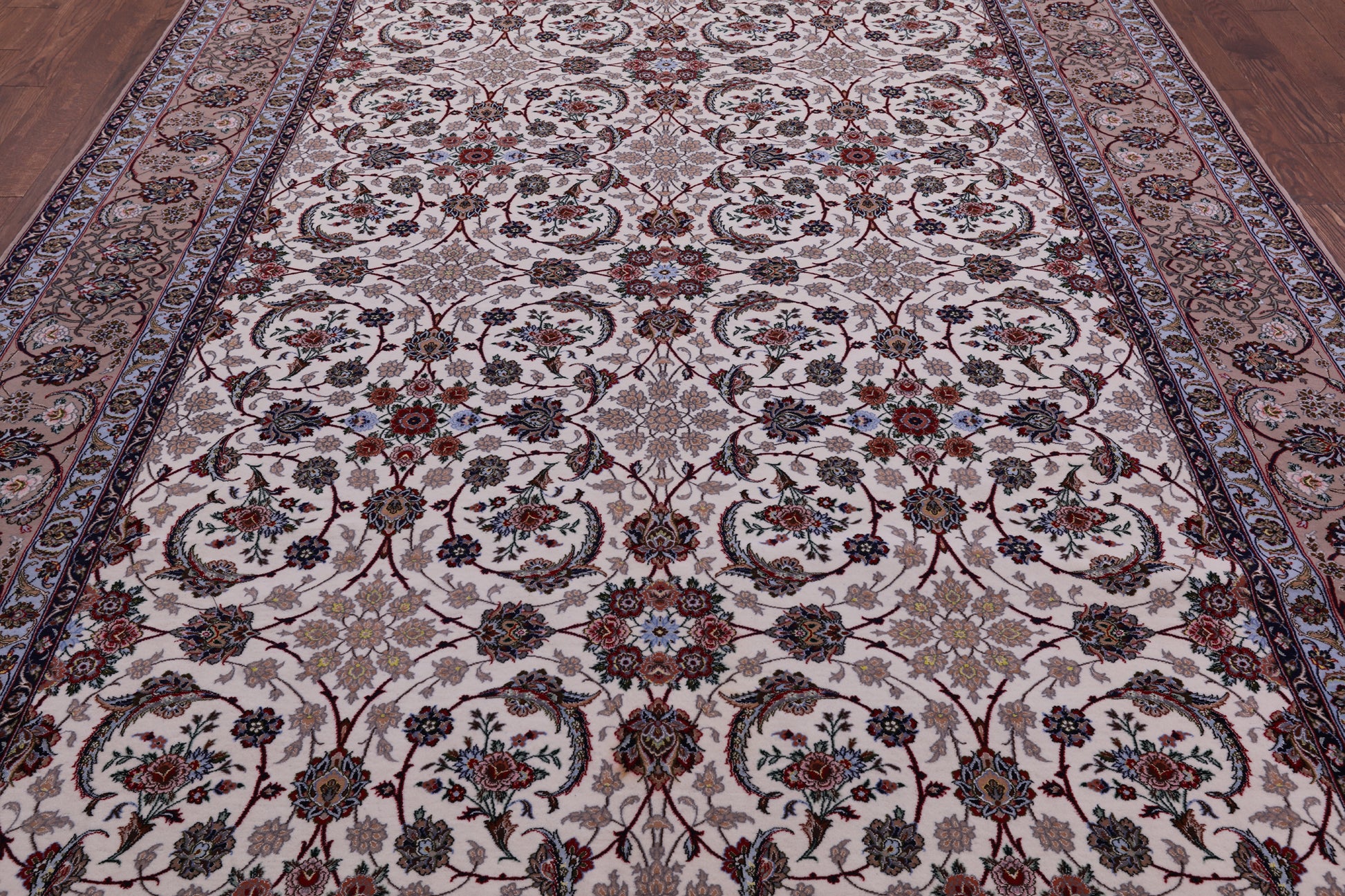 Ivory Signed Wool & Silk Persian Isfahan Rug - 8' 3" X 11' 9" - Golden Nile
