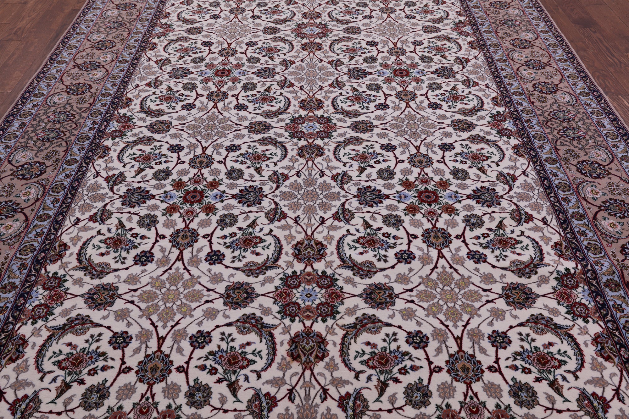 Ivory Signed Wool & Silk Persian Isfahan Rug - 8' 3" X 11' 9" - Golden Nile